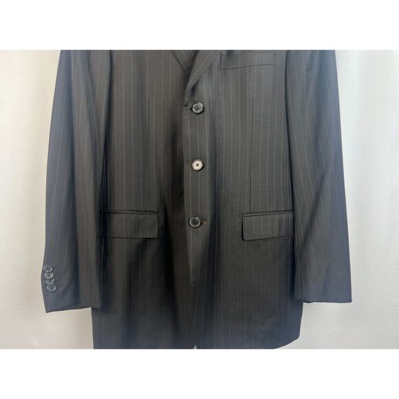ERMENEGILDO ZEGNA TRANSEASONAL SILK WOOL Black Striped Blazer Jacket 52R, US 42R - Picture 4 of 10